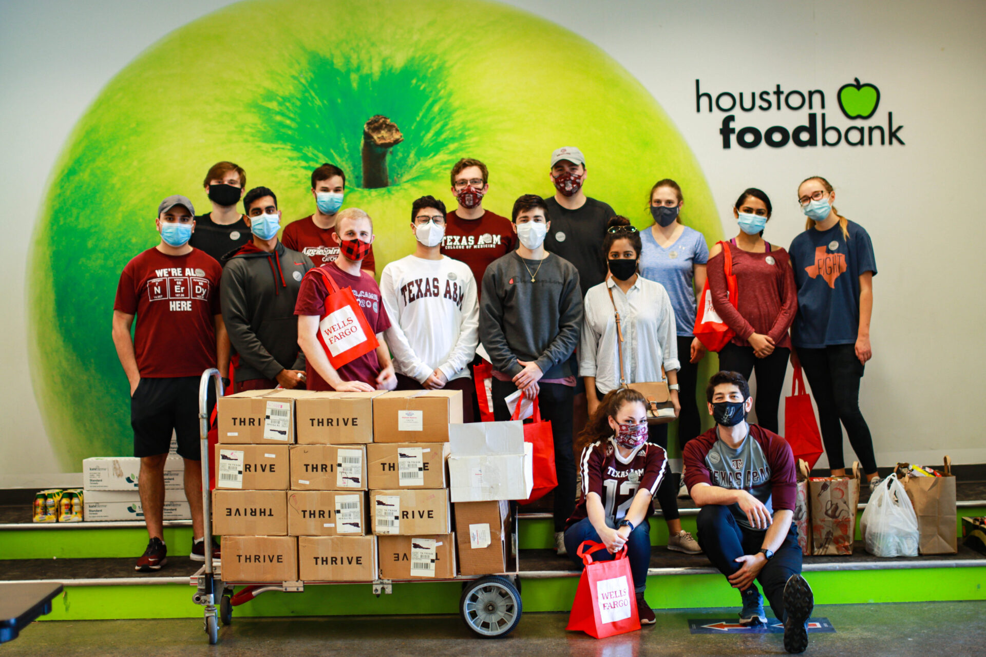 Zhi took this photo of her classmates at a volunteer event at the Houston Food Bank.