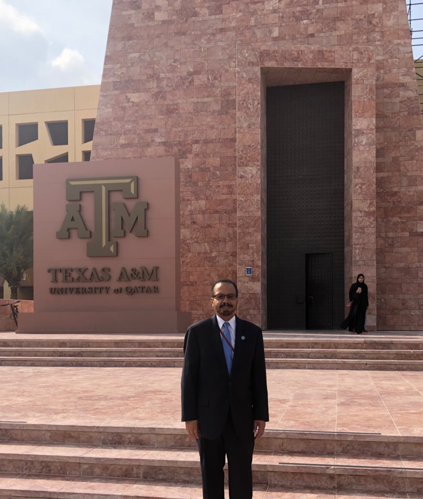 Pettigrew in front of A&M Qatar